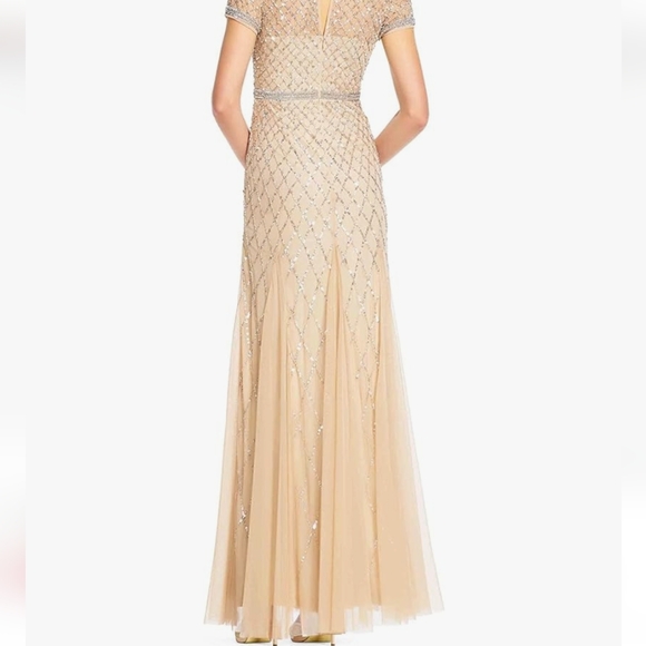 Adrianna Papell Short Sleeve Grid Beaded Gown - Picture 5 of 13